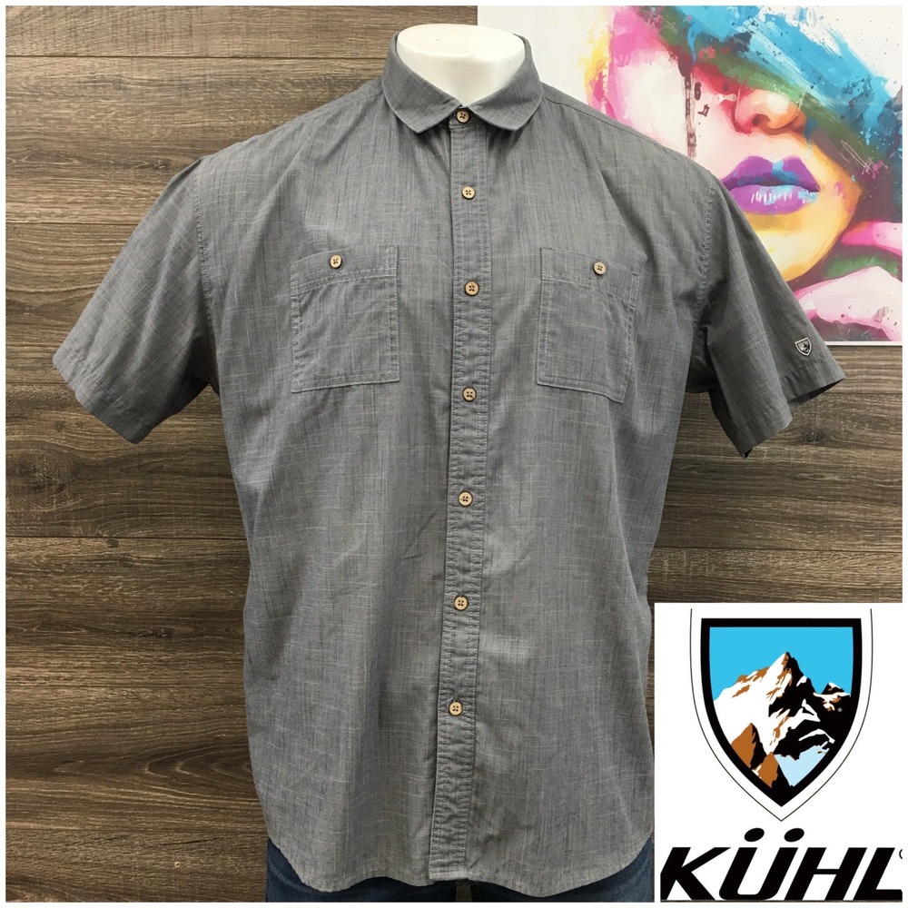 Kuhl Karib Mens XXL Short Sleeve Button Down Shirt Crosshatch Textured Outdoor